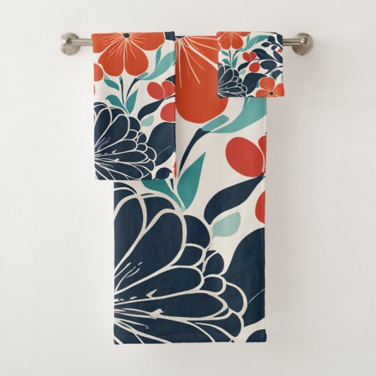 Scharlaken en zwart Modern Floral Tas Bad Handdoek (Insitu)