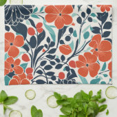 Scharlaken en zwart Modern Floral Theedoek (Gevouwen)