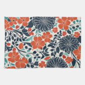 Scharlaken en zwart Modern Floral Theedoek (Horizontaal)