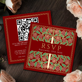Scharlaken Gouden Bloem Koninklijke Trouw RSVP QR  Informatiekaartje