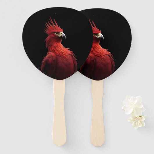 Scharlaken Phoenix Zit Trots Handwaaier (Voorkant en achterkant)