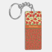 Scharlaken Poppies en Buds: Chique Oblong Sleutelh Sleutelhanger (Voorkant Links)