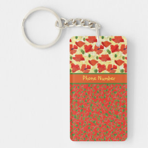 Scharlaken Poppies en Buds: Chique Oblong Sleutelh Sleutelhanger