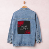  scharlaken rode roos bloemblaadje bruiloft denim jacket (Hangar)