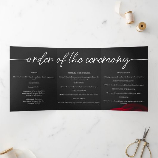  scharlaken rode roos bloemblaadje bruiloft drieluik programma (Binnen)