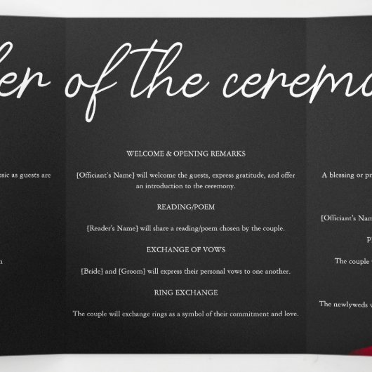  scharlaken rode roos bloemblaadje bruiloft drieluik programma (Binnenkant midden)