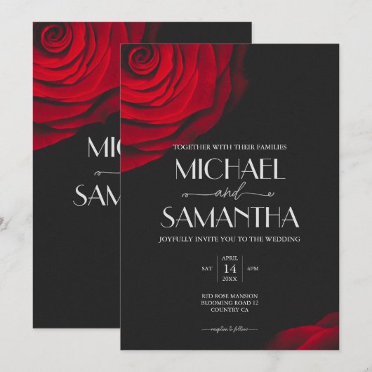  scharlaken rode roos bloemblaadje bruiloft kaart (Voorkant / Achterkant)