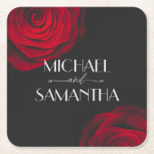  scharlaken rode roos bloemblaadje bruiloft kartonnen onderzetters (Voorkant)