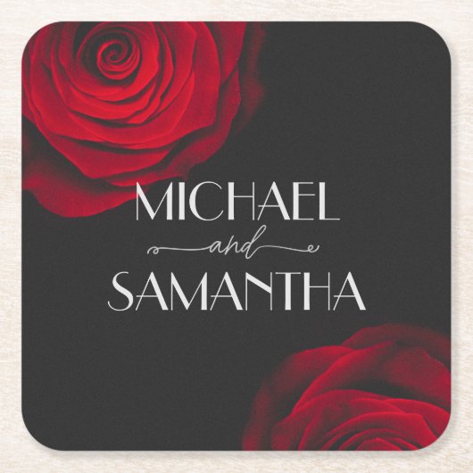  scharlaken rode roos bloemblaadje bruiloft kartonnen onderzetters (Voorkant)