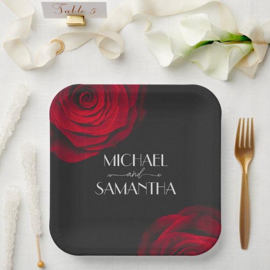  scharlaken rode roos bloemblaadje bruiloft papieren bordje (Huwelijk)