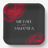  scharlaken rode roos bloemblaadje bruiloft papieren bordje (Voorkant)