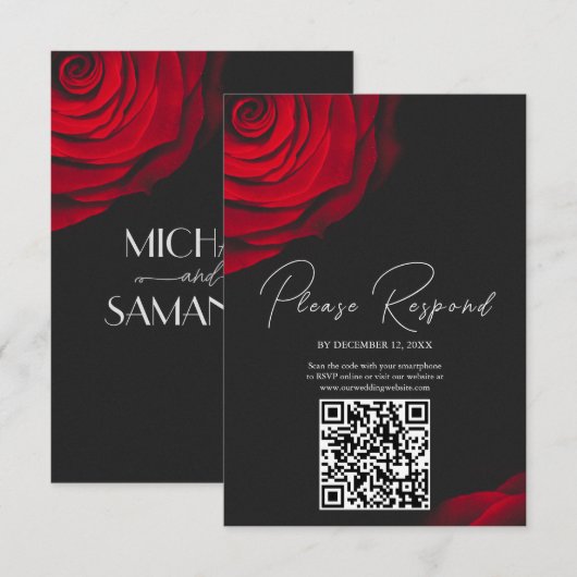 scharlaken rode roos bloemblaadje bruiloft RSVP kaartje (Voorkant / Achterkant)