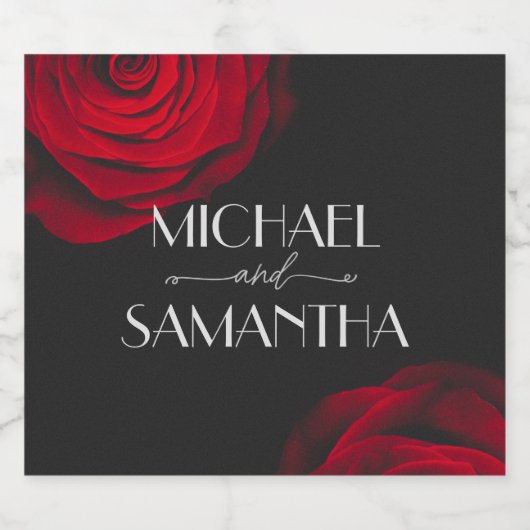 scharlaken rode roos bloemblaadje bruiloft sparkling wijnetiket (Enkel label)