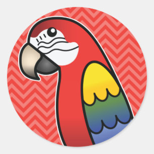 Scharlakenrode Cartoon Ara Papegaai Vogel Ronde Sticker