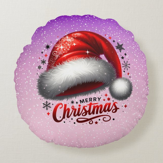 Scharlakenrode Kerstmanhoofd Glow Rond Kussen (Voorkant)