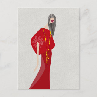 Scharlakenrode Vrouw Stijl Glam Mode Kunst Ansicht Briefkaart