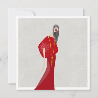 Scharlakenrode Vrouw Stijl Glam Mode Kunstkaart Kaart