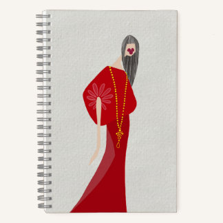 Scharlakenrode vrouw stijl glamour mode kunst noti notitieboek