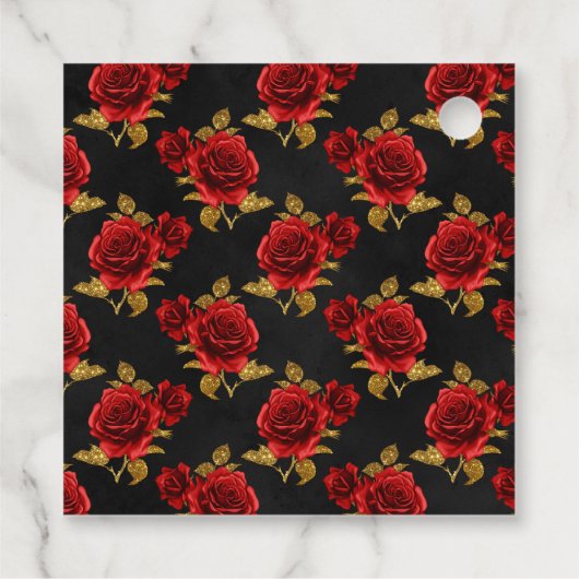 Scharlakenrood en gouden gotische schedel en rozen bedankjes labels (Achterkant)