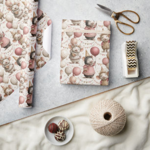 Scharlief Muis Verjaardagspatroon, Roze & Beige Cadeaupapier