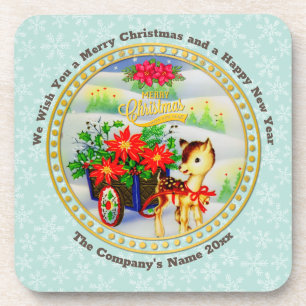 Scharlieve Vintage Kerst Reindeer & Bloemen Kar Bier Onderzetter