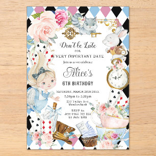 Scharme Alice in Wonderland verjaardag thee feestj Acryl Uitnodigingen