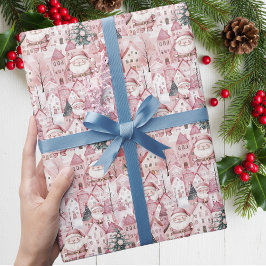 Scharp Winterstad Modern Roze Kerstmis Cadeaupapier