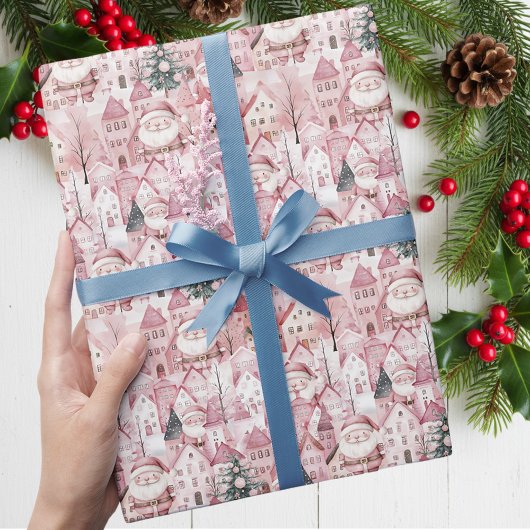 Scharp Winterstad Modern Roze Kerstmis Cadeaupapier