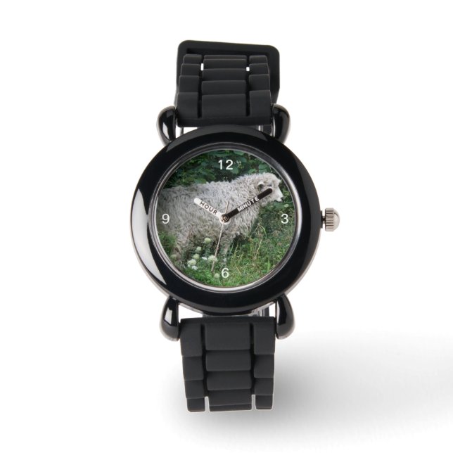 Scharpe Hebzuchtige Schaap Eet Glitters Kijken Horloge (Voorkant)