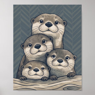 Scharrelende Otterfamilie-kinderkamer Kunst Chevro Poster