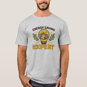 Scharrelende Slaapkat Energiebesparende Expert Gra T-shirt