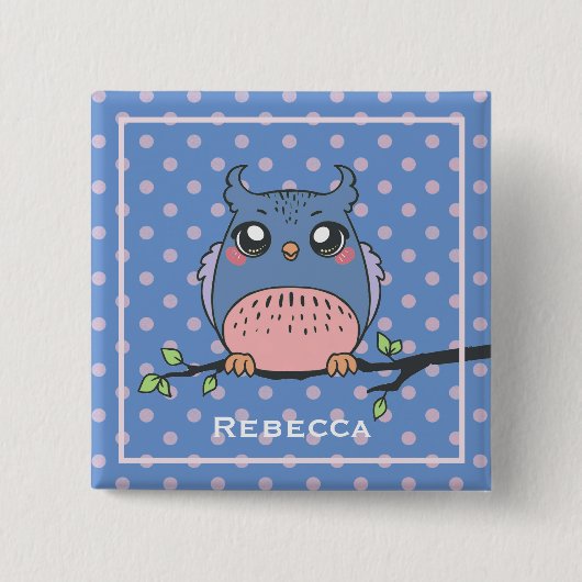 Scharrelende uil kunst gestippelde gepersonaliseer vierkante button 5,1 cm (Voorkant)