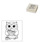 Scharrelende Uil met Cadeaus Houten Stempel (Gestempeld)