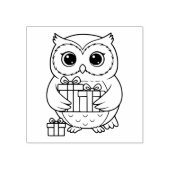 Scharrelende Uil met Cadeaus Houten Stempel (Afrduk)