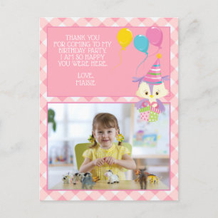 Scharrelende uil roze geruit kinderverjaardag beda briefkaart