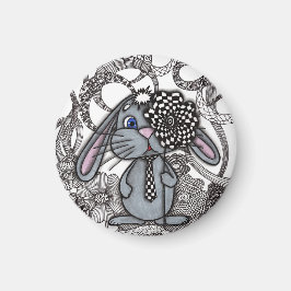 Scharrelige met de hand getekende Bunny Konijn Zen Magneet