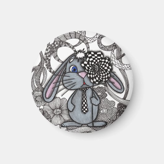 Scharrelige met de hand getekende Bunny Konijn Zen Magneet (Voorkant)