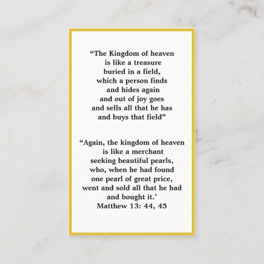 Schat in een veld gebed Kaart Visitekaartje (Achterkant)