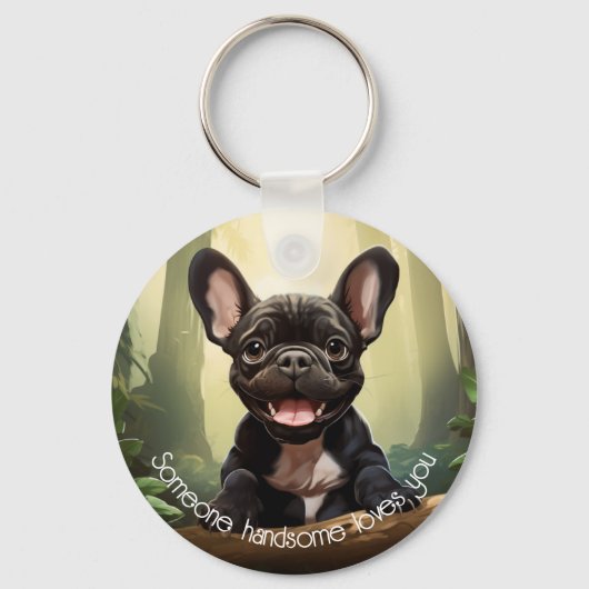 😍Schat van een Franse pup in een bos Sleutelhanger (Voorkant)