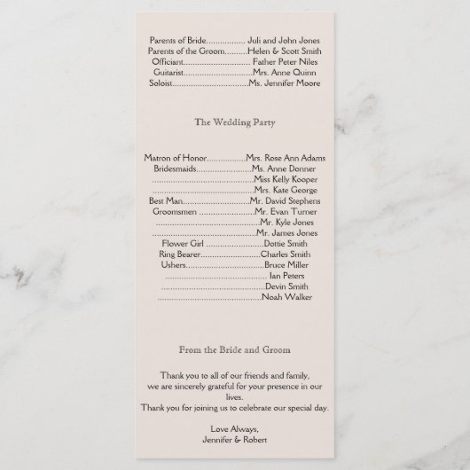 Schat van het Zee Wedding Program Programmakaart (Achterkant)