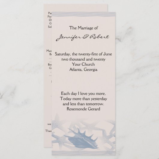 Schat van het Zee Wedding Program Programmakaart (Voorkant / Achterkant)