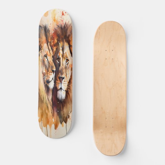 Schatbord twee leeuwen persoonlijk skateboard (Voorkant)