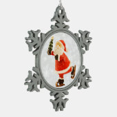Schatende Kerstman met boom Tin Sneeuwvlok Ornament (Links)