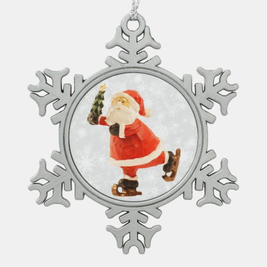 Schatende Kerstman met boom Tin Sneeuwvlok Ornament (Voorkant)