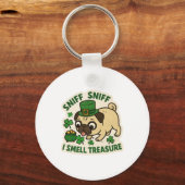 Schatjager Pug St.Patrick's Day Sleutelhanger (Voorkant)