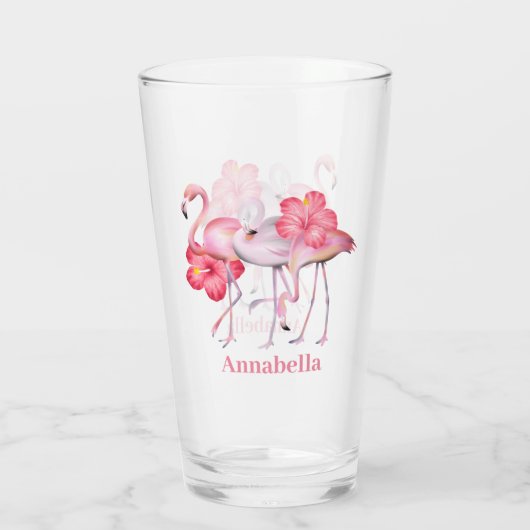 schatje flamingo voegt naam strand toe glas (Achterkant)