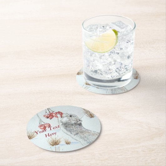 schatje muis wintersneeuwscène wild ronde kartonnen onderzetter (Insitu)