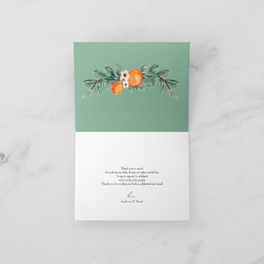 schatje | Oranje Baby shower Dank u Bedankkaart (Binnen)