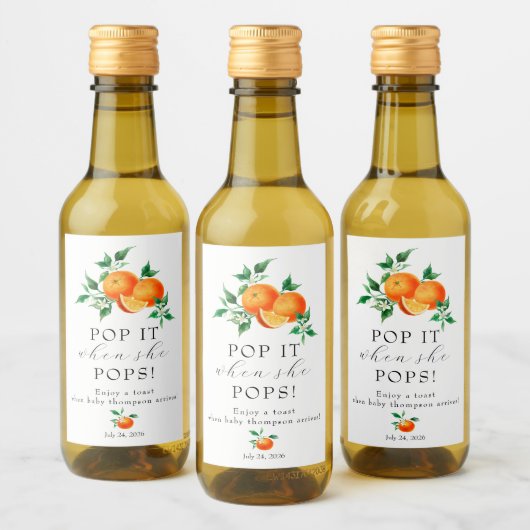 schatje | Oranje Baby shower Favor Wine Wijn Etiket (Flessen)