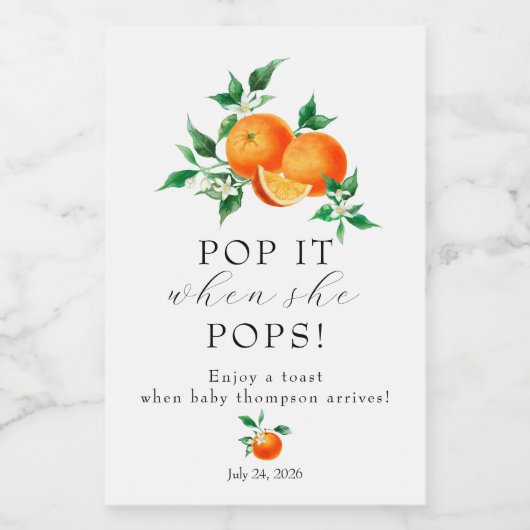 schatje | Oranje Baby shower Favor Wine Wijn Etiket (Enkel label)